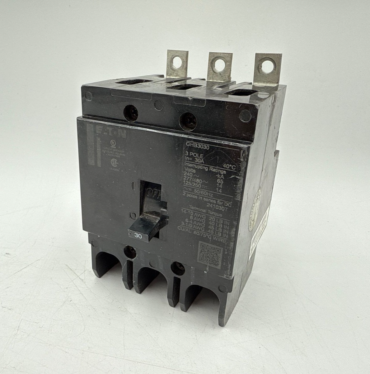 Eaton GHB3030 Circuit Breaker 30A 3P 480/277V 3PH GHB 30 Amp 3 Pole Bolt On