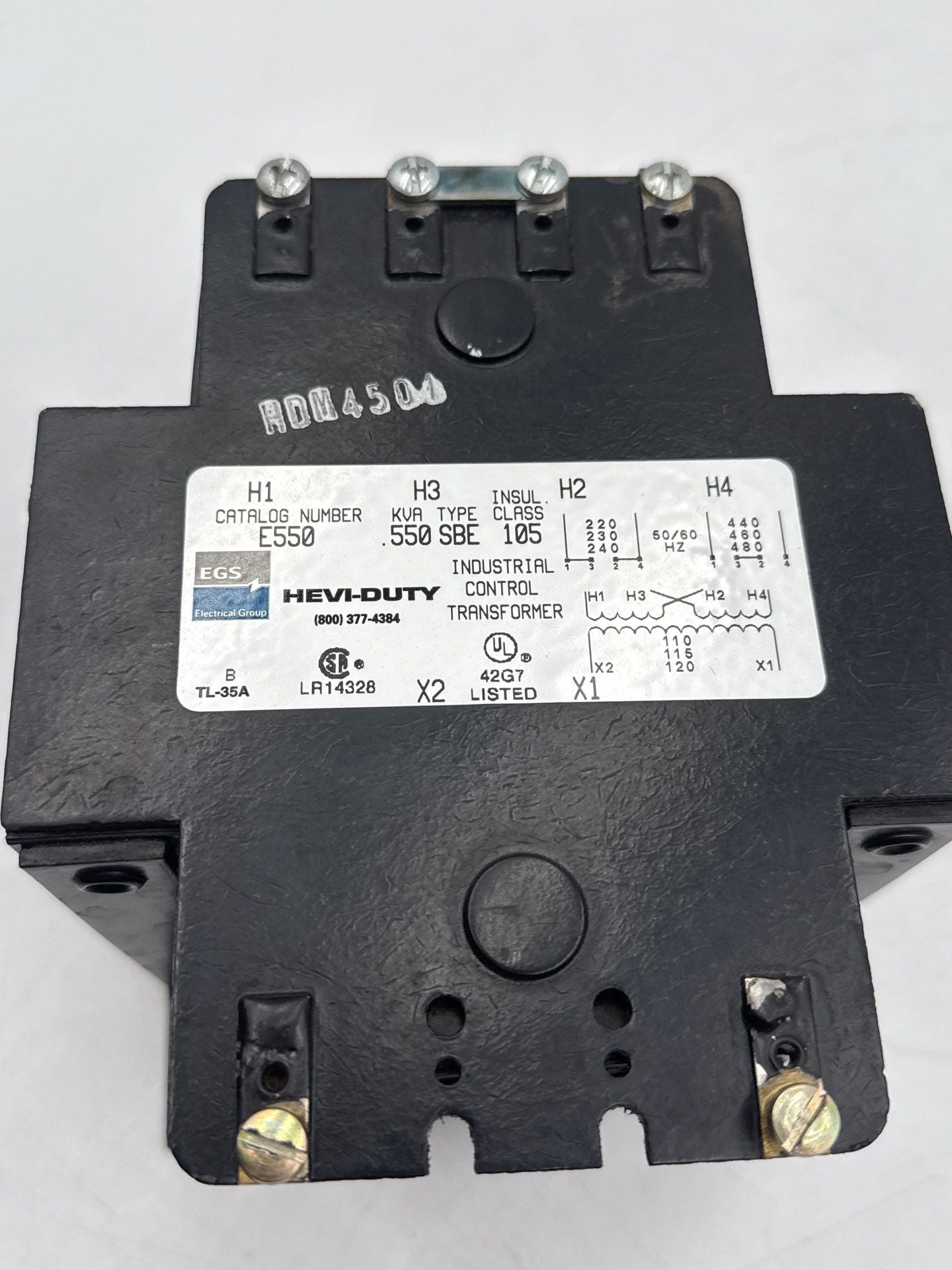 0.550kVA EGS Hevi-Duty E550 Transformer SBE Pri 240/480V Sec 120V 1PH New