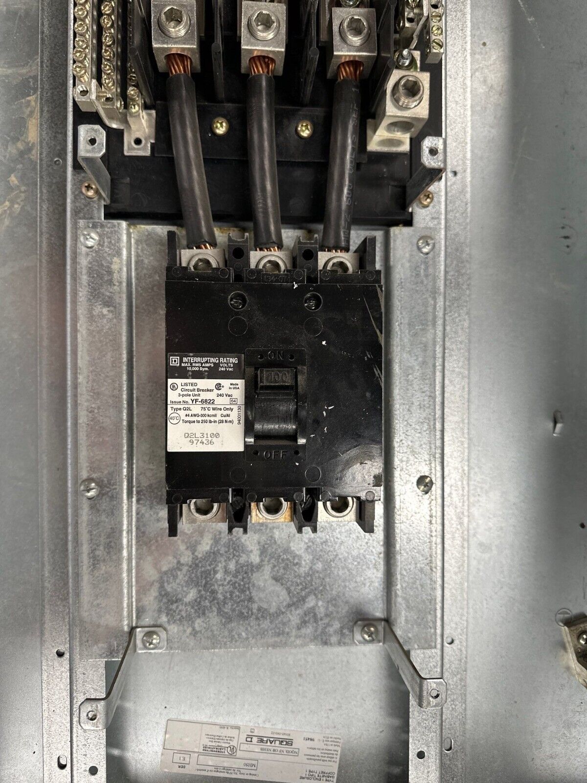 Square D NQOD442M225 Panelboard 225A 208Y/120V 3PH 4W Main MCB Q2L3100 100 Amp P407 Used