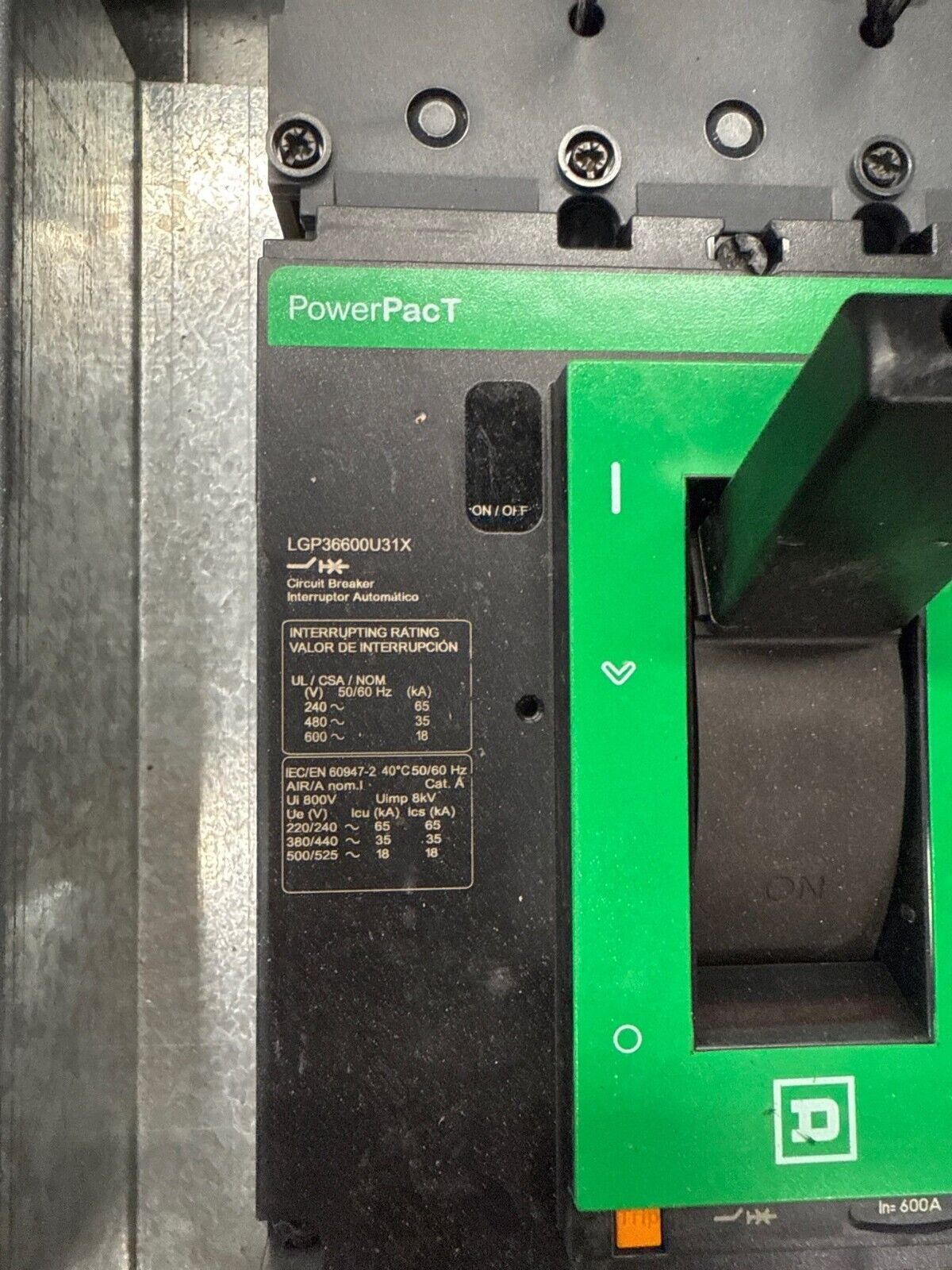 Square D NF Panelboard 600A 480Y/277V 3PH 4W 42 Cir Indoor Encl MCB LGP36600U31X P608 Used