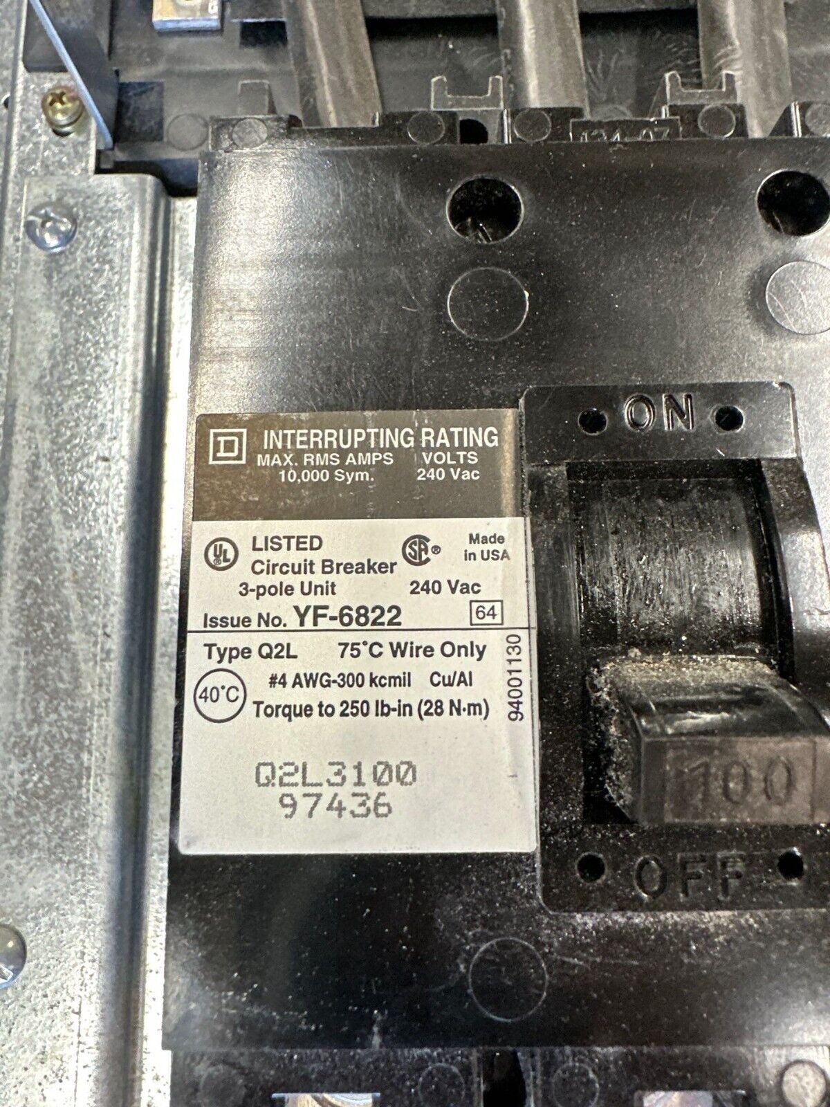 Square D NQOD442M225 NQOD Panelboard 225A 208Y/120V 3PH MCB Indoor Encl 42 Cir P359 Used