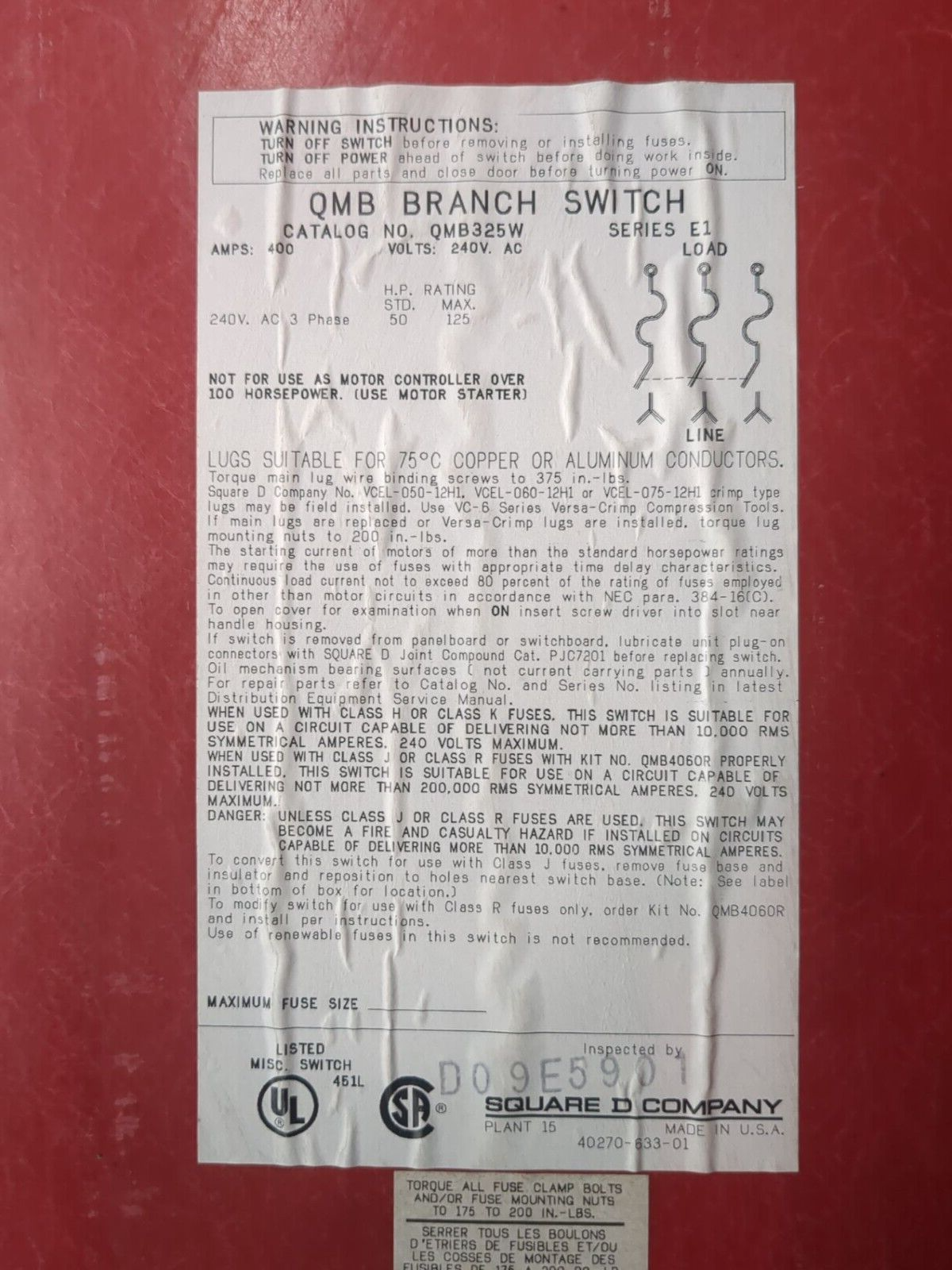 Square D QMB325W Used