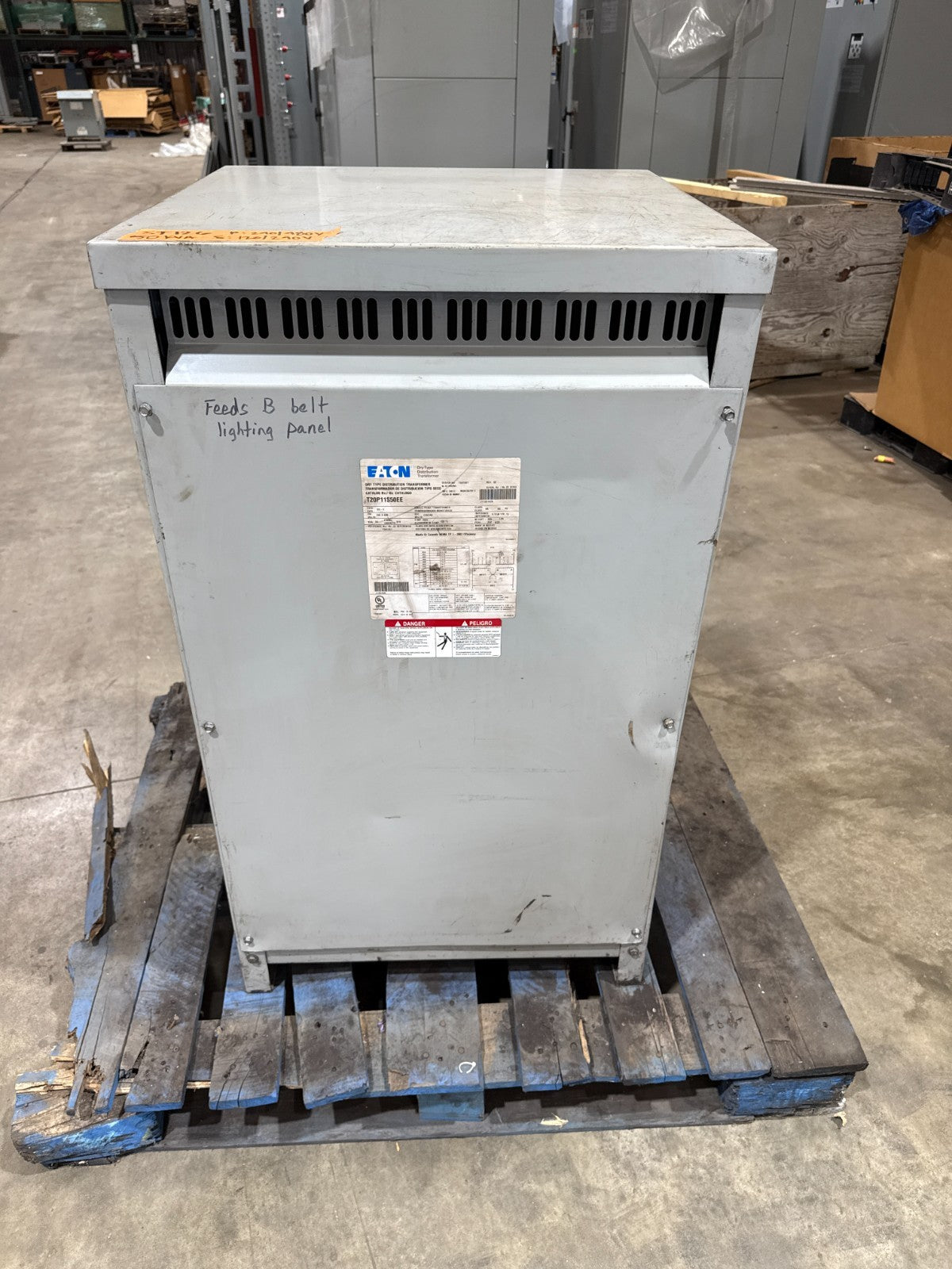 50kVA Eaton T20P11S50EE Transformer Pri 240/480V Sec 120/240V 1PH Indoor Encl Used