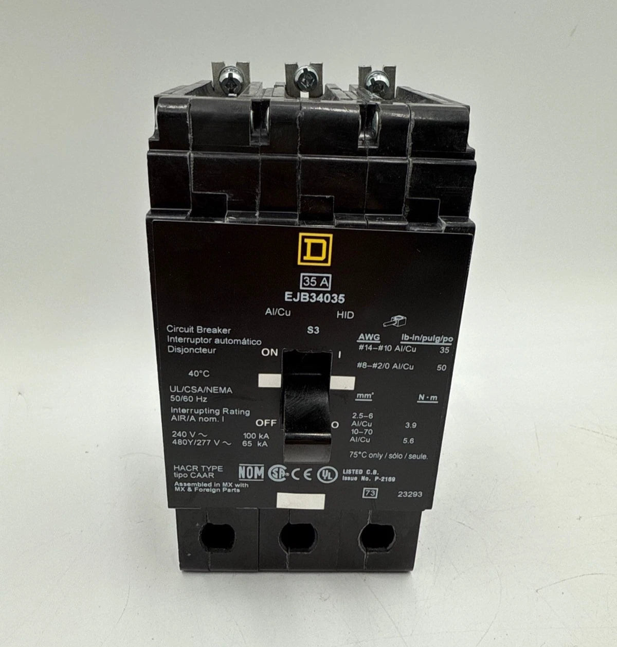 Square D EJB34035 Circuit Breaker 35A 3P 480/277V EJB Bolt On 35 Amp 3 Pole New