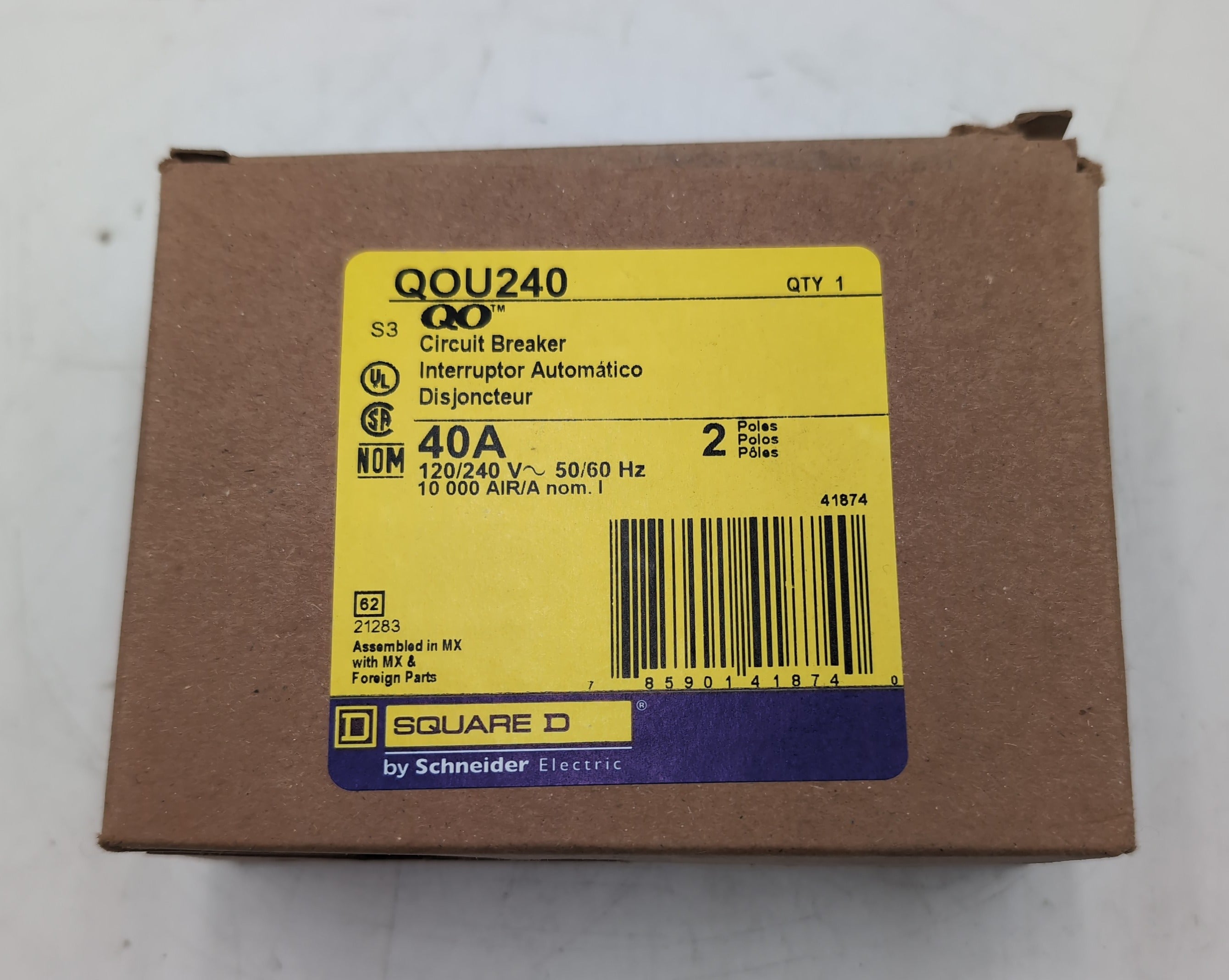 Square D QOU240 Miniature Circuit Breaker 40 Amp 2-Pole 120/240V Unit Mount New New