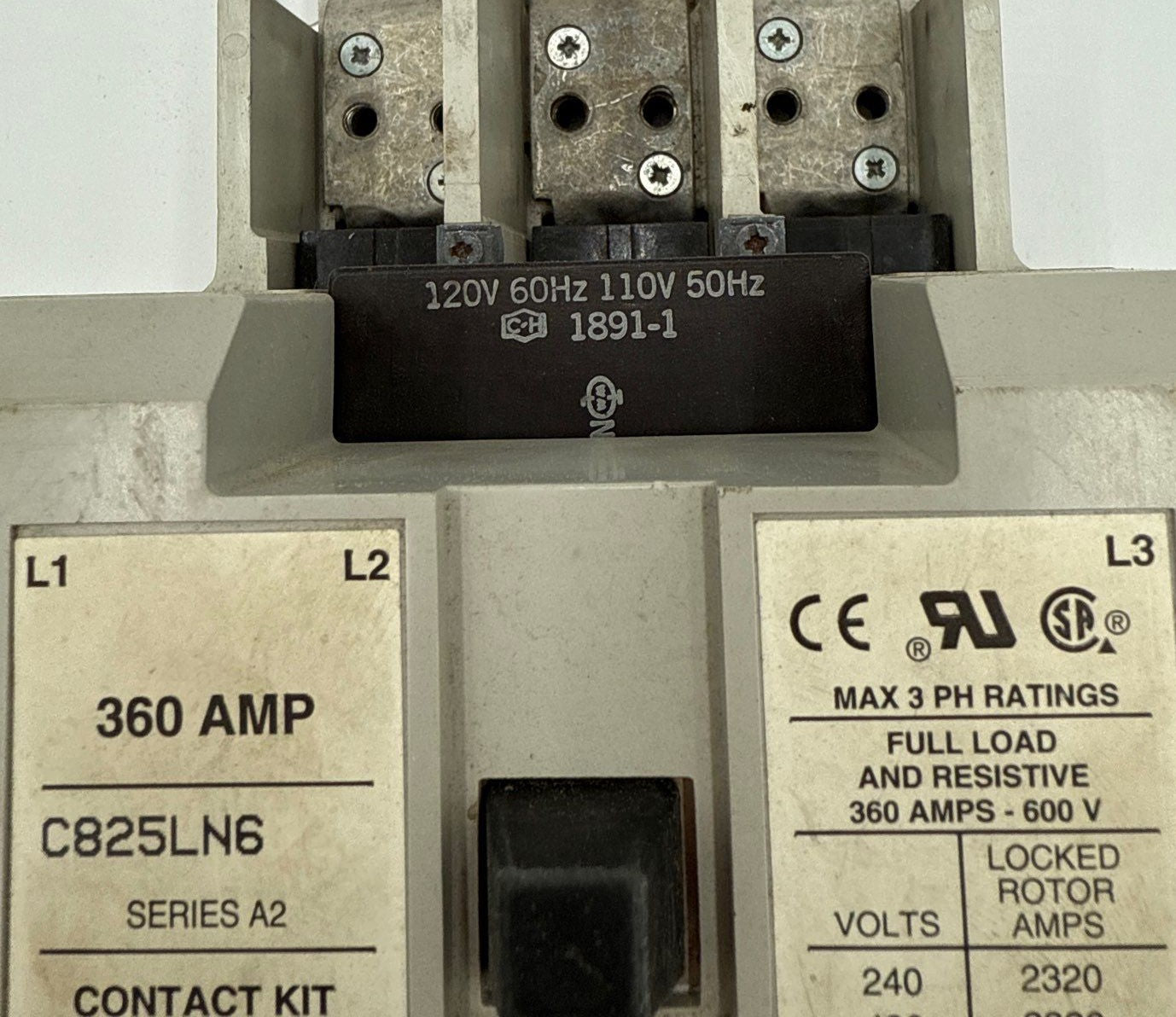 Cutler Hammer C825LN6 Contactor 360A 3P 600V 3PH Series A2 Coil 110/120V Used