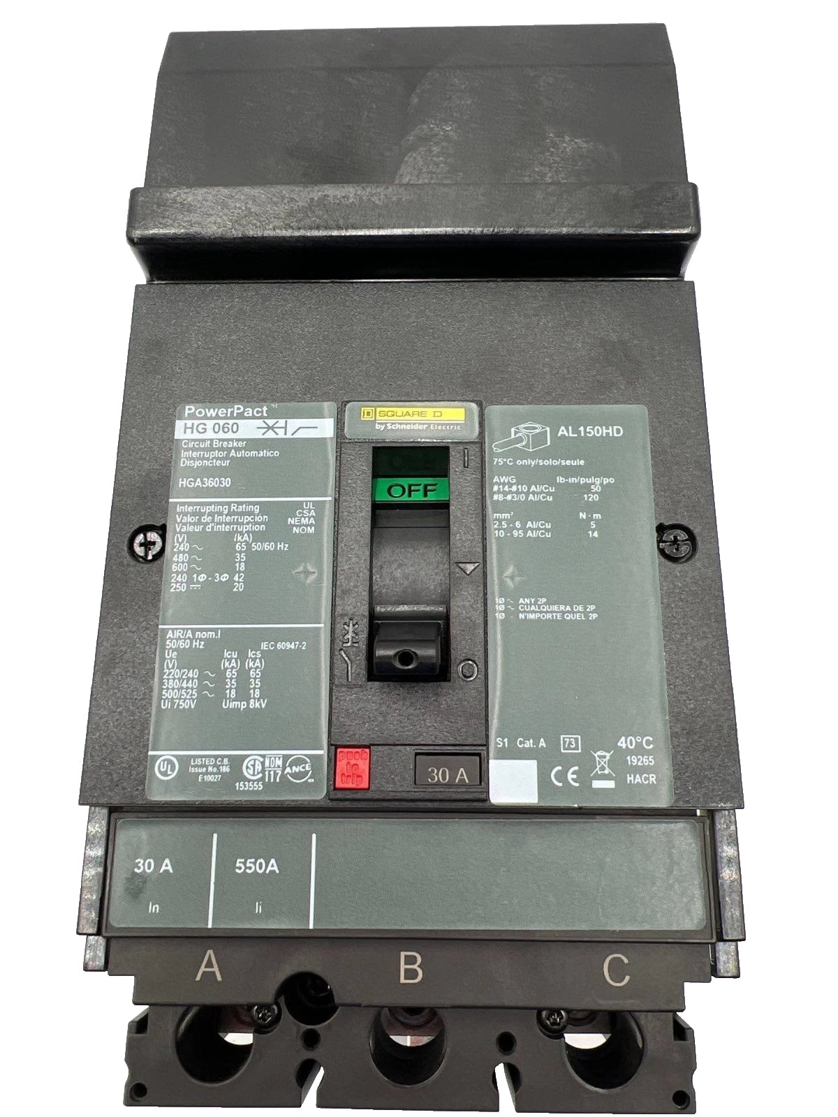 Square D HGA36030 I-Line Circuit Breaker 30A 3P 600V HGA 3 pole 30 Amp New