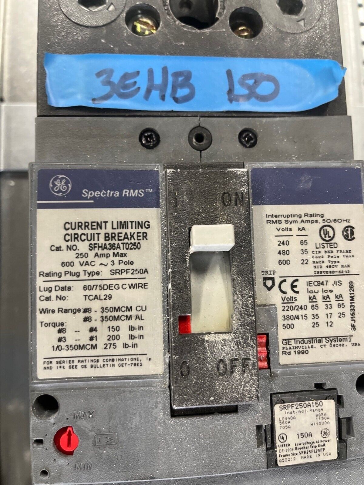 GE AEF3182KTX Panelboard 225A 480/277V 3PH 4W 18Cir Indoor Encl MCB SFHA36AT0250 P597 Used