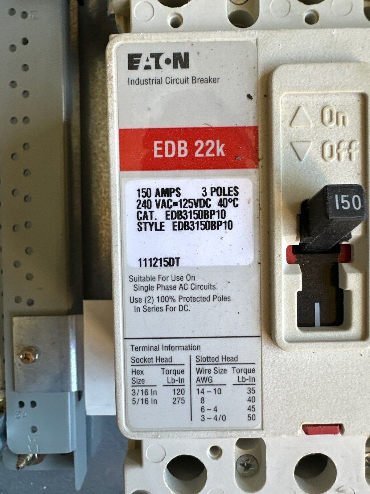 Eaton PRL1A Pow-R-Line Panelboard 150A 208Y/120V 3PH 4W Indoor Encl 42 Cir MCB P530 Used