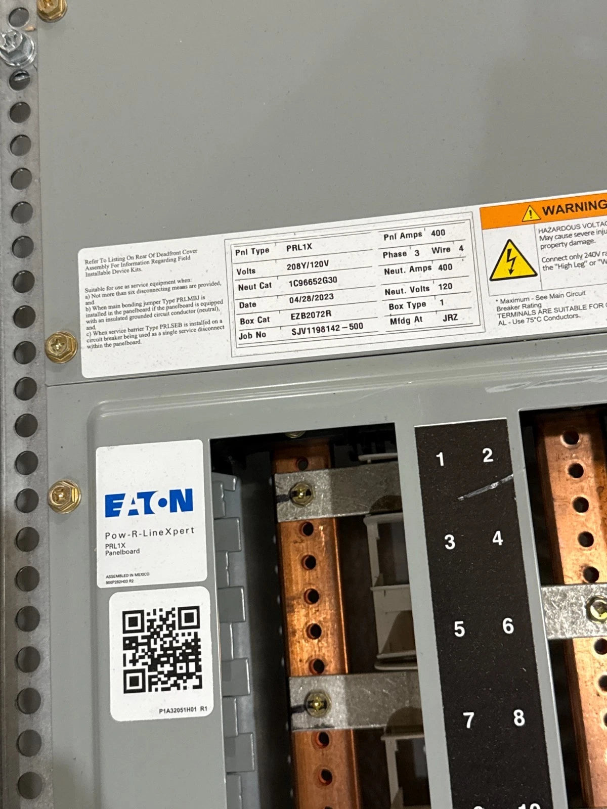 Eaton PRL1X Panelboard 250A 208/120V 3PH 4W 250 Amp Panel MCB 54 Cir PDD33G0250 Used