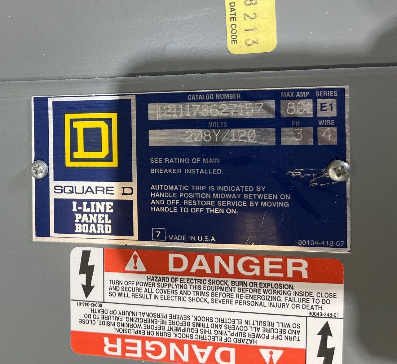 Square D I-Line Panelboard 800A 208/120V 3PH 4W MCB Panel 800 Amp 24Cir MAP36800 Used