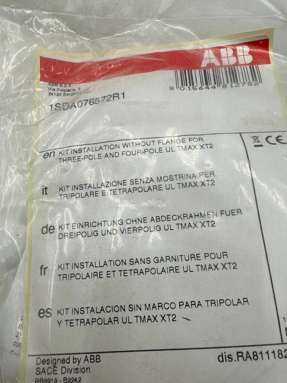 ABB 1SDA076572R1 Kit Installation W/o Flange For 3P 4P TMAX XT2 Breakers New