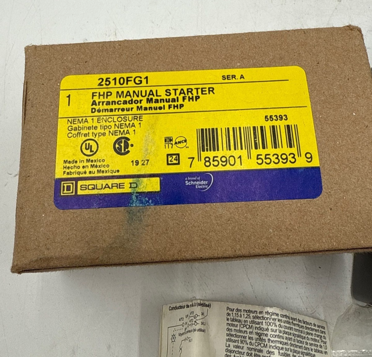 Square D 2510FG1 FHP Manual Motor Starter Switch Control NEMA Type 1 Indoor New