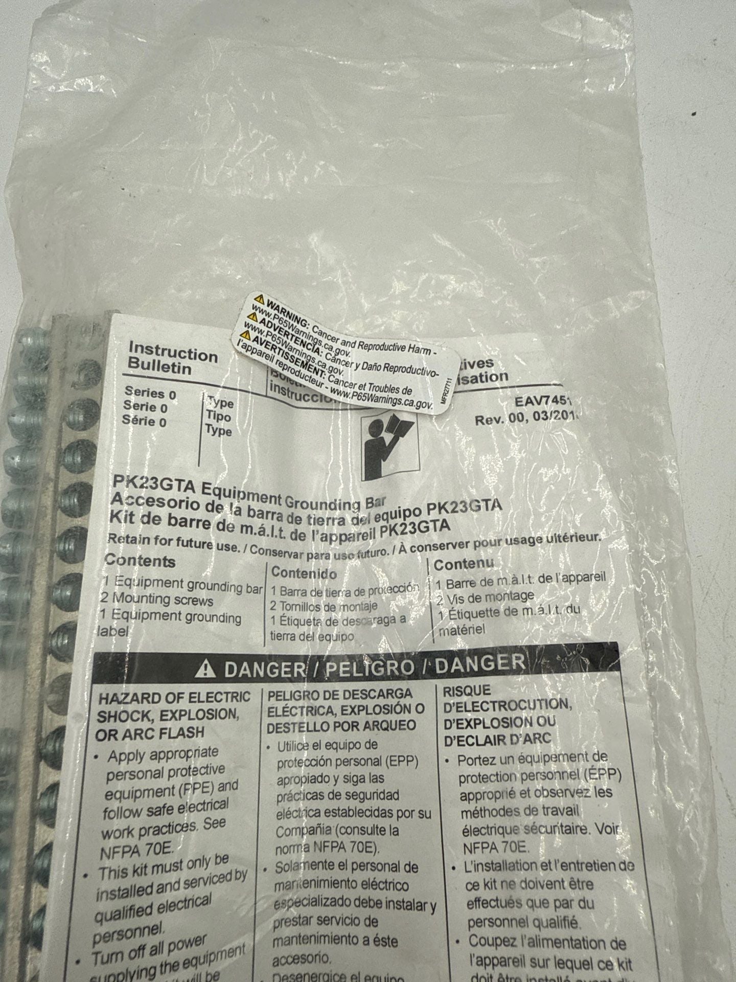 Square D PK23GTA Equipment Grounding Bar For Square D Load Centers New