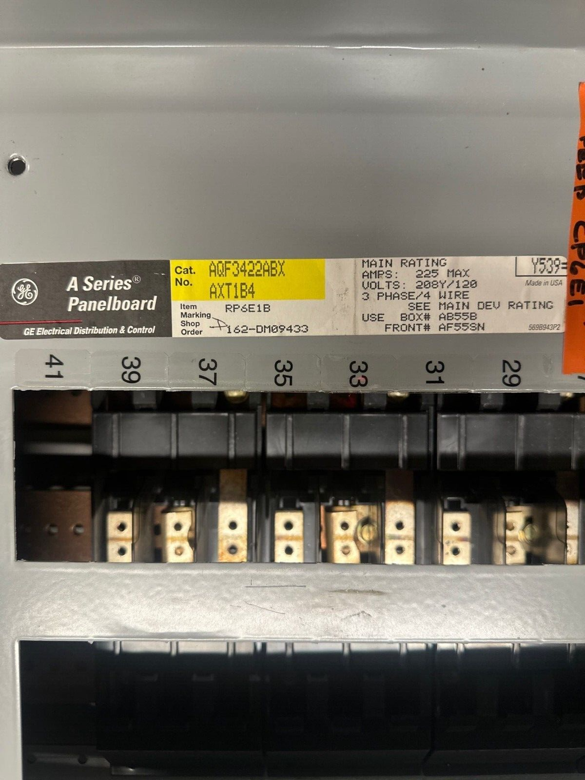 GE AQF3422ABX Panelboard 225A 208Y/120V 3PH 4W Indoor Encl MCB 42 Circuit AB55B P003 Used