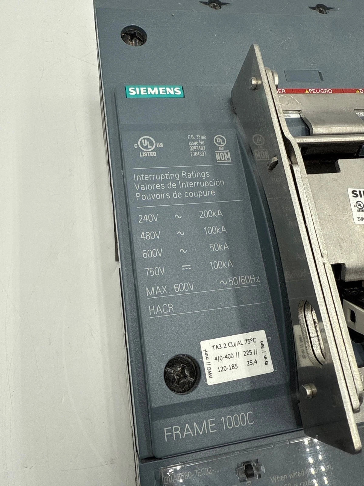 Siemens 3VA5580-7EC32-0AA0 Circuit Breaker 800A 3P 600V 3VA5 800 Amp 100kA-480V New