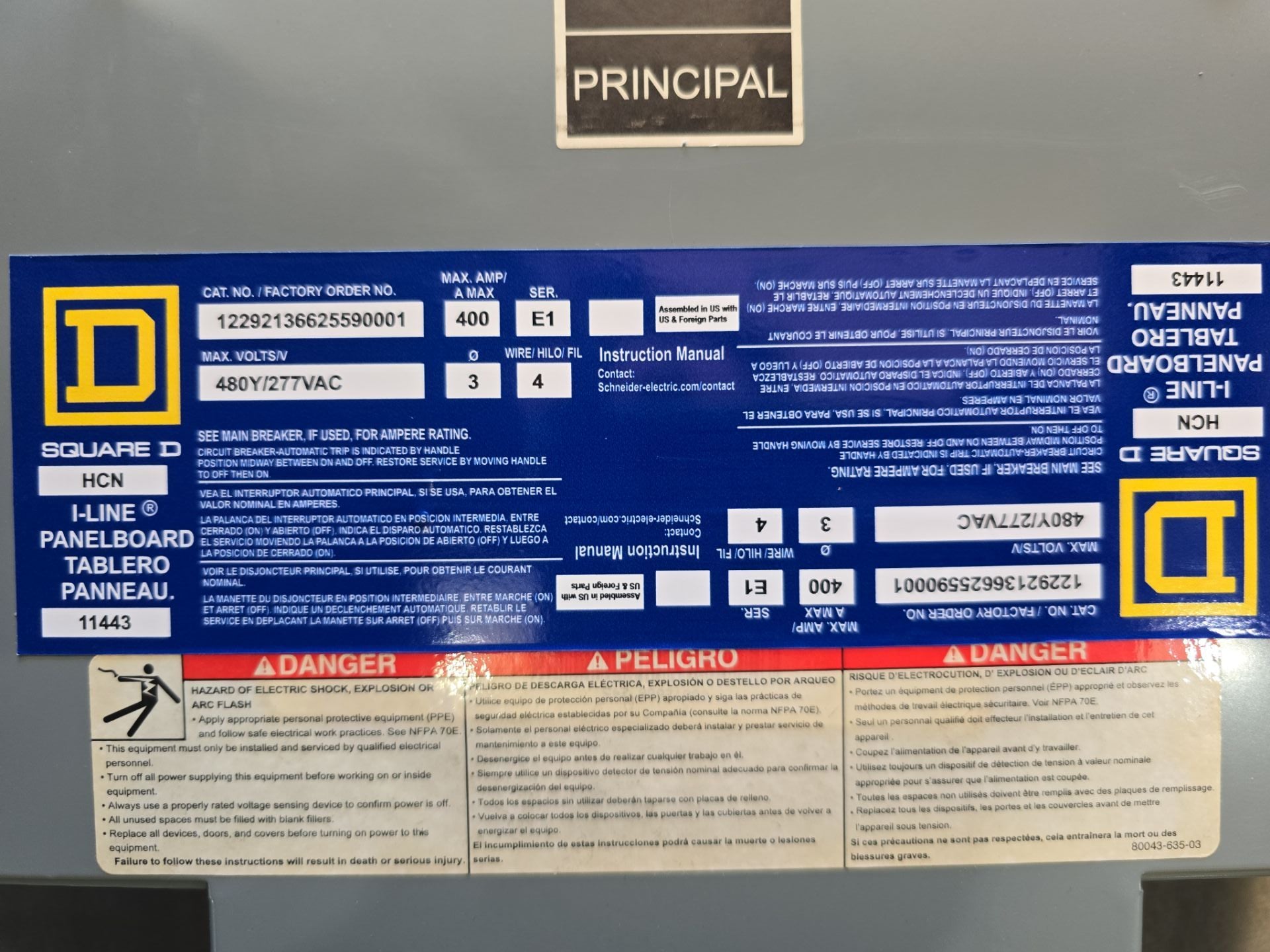 Square D HCN I-Line Panelboard 400A 480Y/277V 3PH Panel LAP36400MT MCB Used