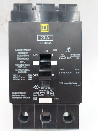 Square D EDB36020 Used