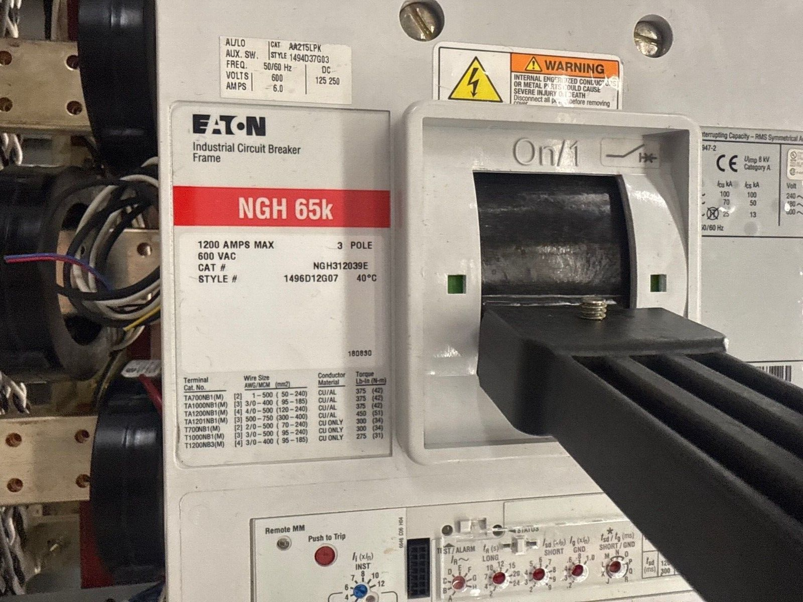 Eaton PRL-C Switchboard 1200A 208/120V 3PH Main Breaker GFI Arc Flash Reduction Used