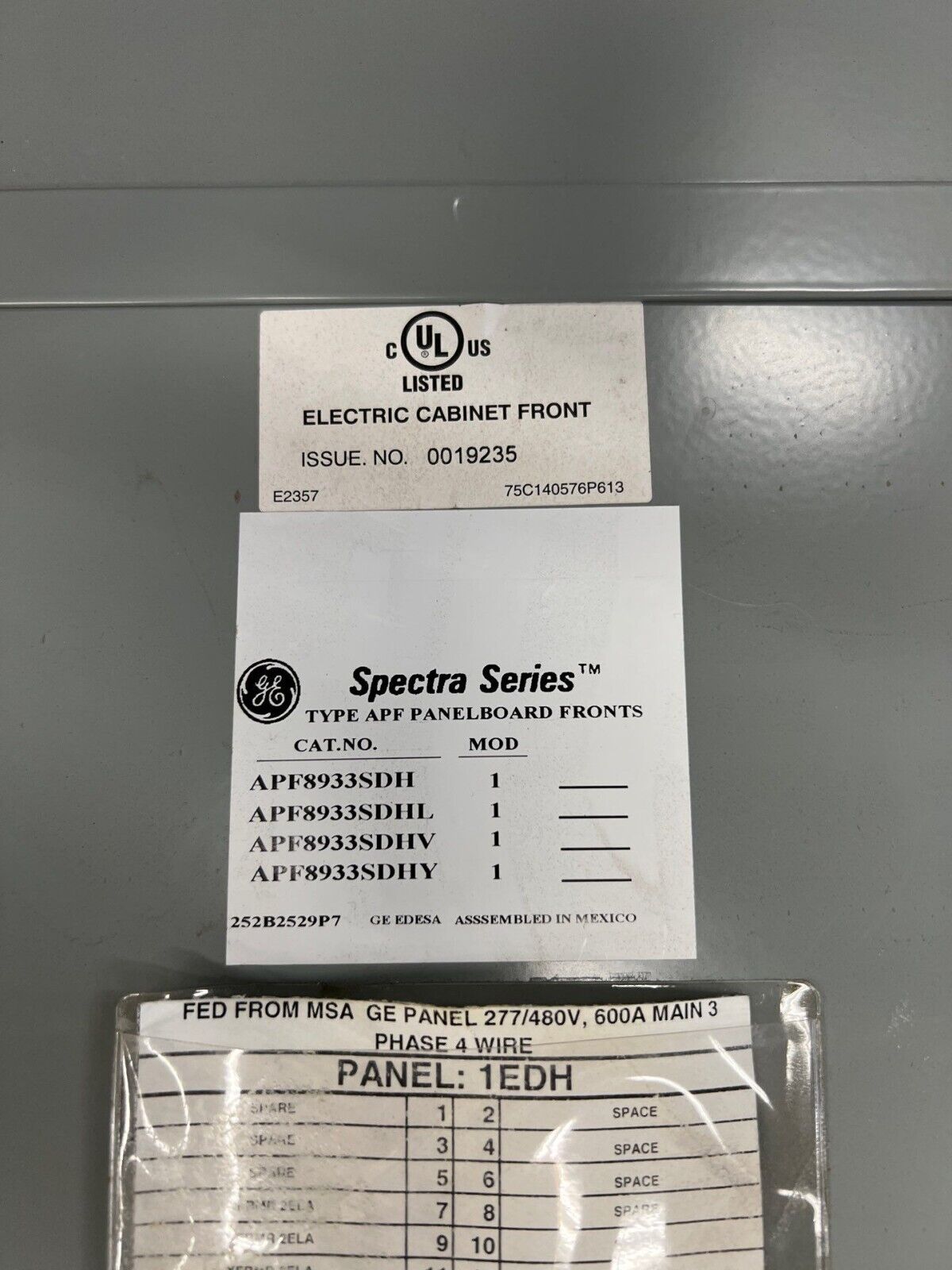 GE APN3 Bolt On Panelboard 600A 480/277V 3PH 4W 30 Cir Indoor Encl TPHE277Y20PP P651 Used