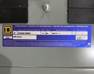 Sq D NF Panelboard 200A 480/277V 3PH 4W 42Cir Main JDP36200 MCB Indoor Encl P673 New