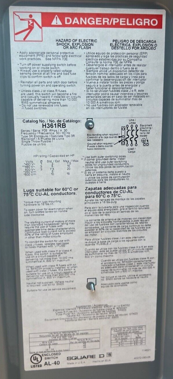 Square D H361RB Used