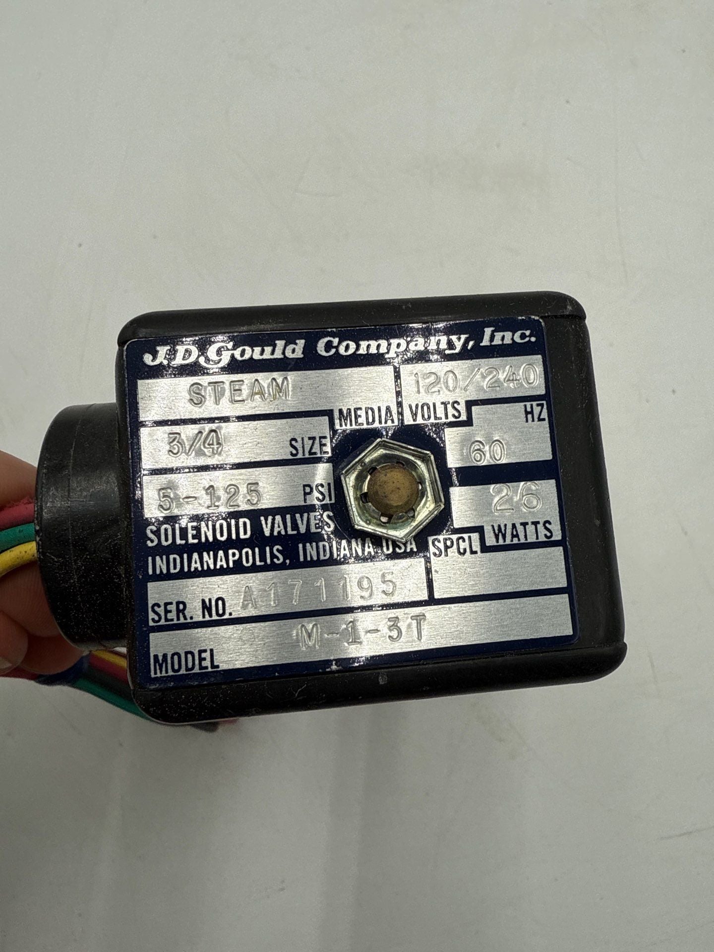 JD Gould M-1-3T Solenoid Valve 3/4" 5-125PSI 120/240V Steam 26W 60Hz New