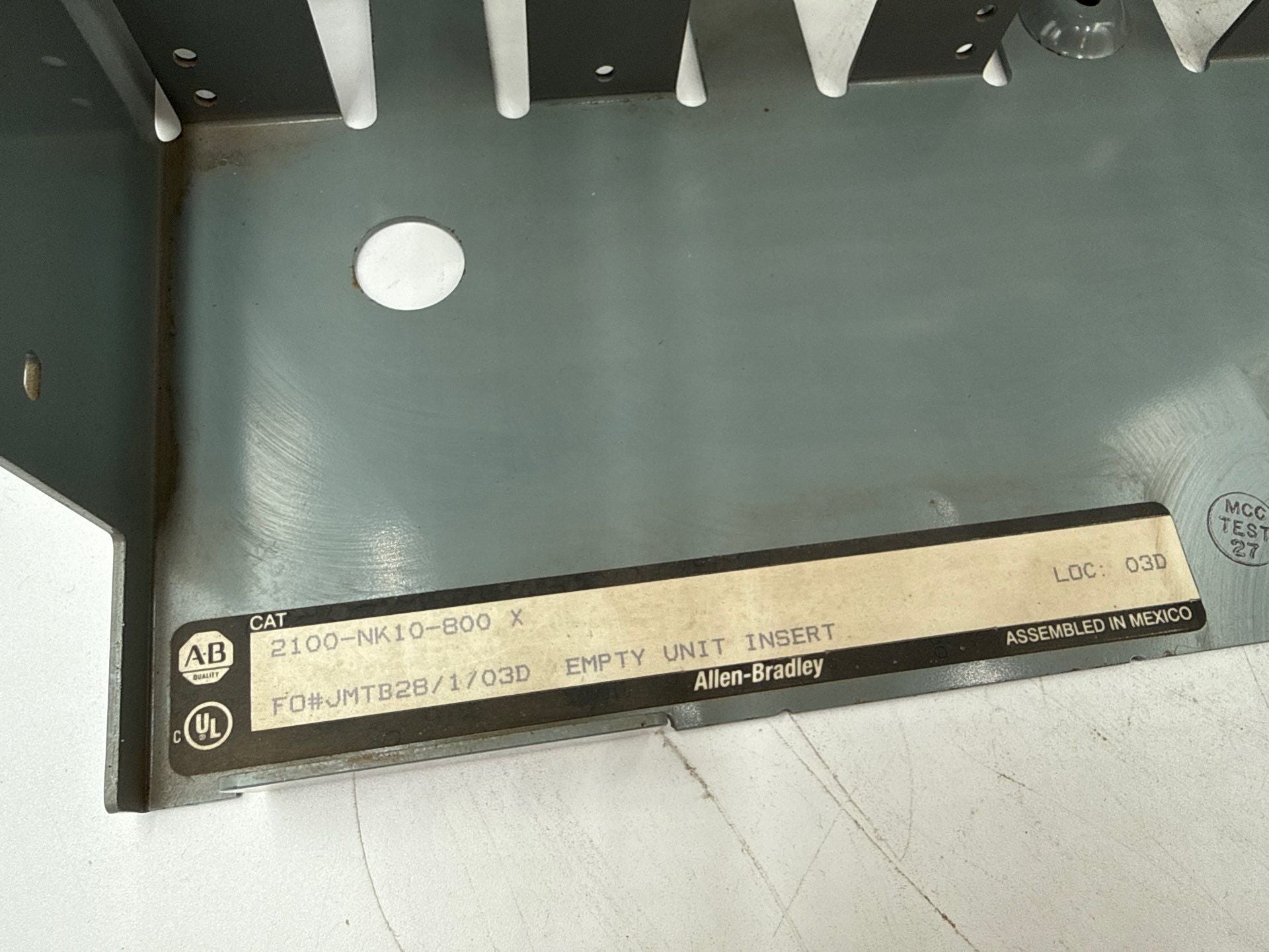 Allen Bradley 2100 12in MCC Bucket Blank Shelf Empty Unit Insert with Door Used