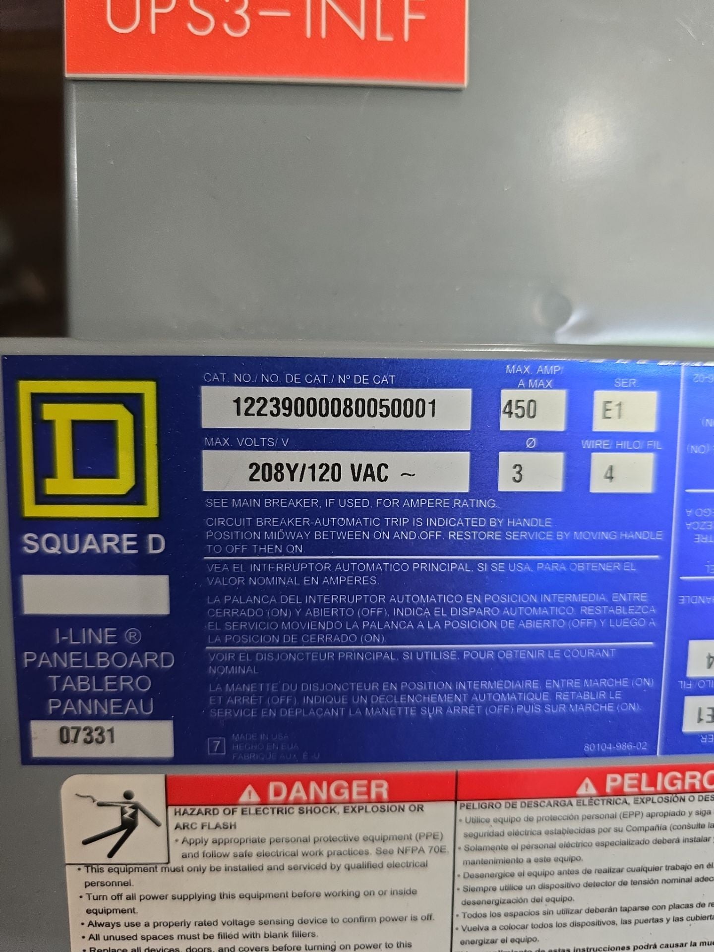 Square D I-Line Panelboard 450A 208/120V 3PH 4W MCB 450 Amp Panel 24 Cir MGP36450 Used