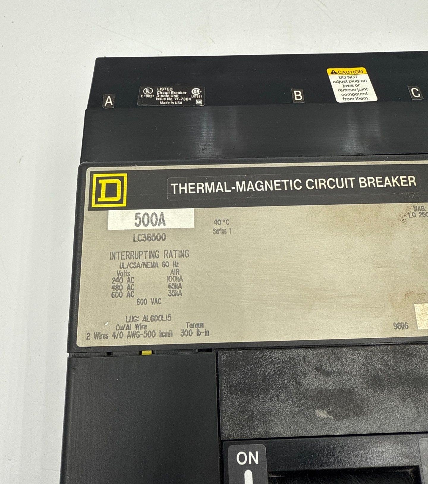 Square D LC36500 I-Line Circuit Breaker 500A 3P 600V 3PH LC 500 Amp 3 Pole Used