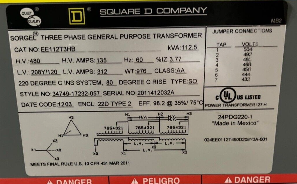 Square D EE112T3HB Used