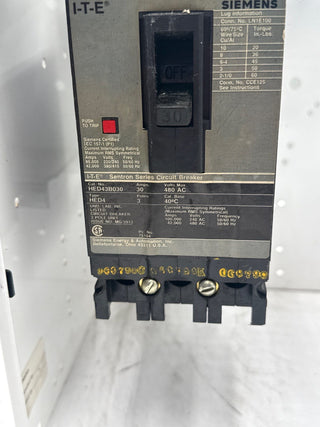 Siemens Model 95 12" 30 Amp Feeder MCC Bucket 30A HED43B030 Breaker Used