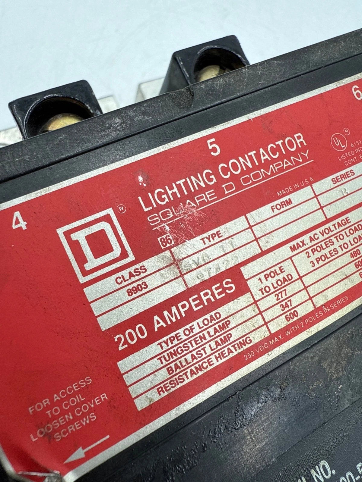 Square D 8903 SV011 Lighting Contactor Coil 440/480V 200A 3P 600V Mech Held Used