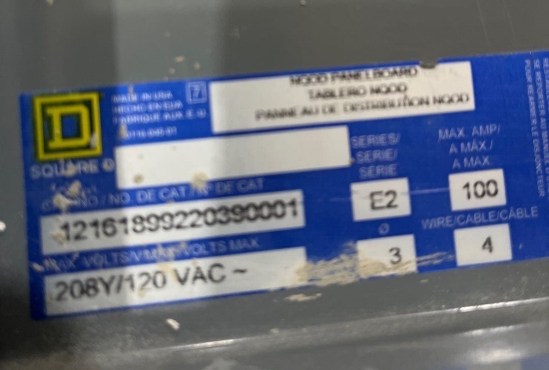Square D NQOD Panelboard 100A 208Y/120V 3PH 4W 100 Amp Main Lug MLO 42 Circuit P263 Used