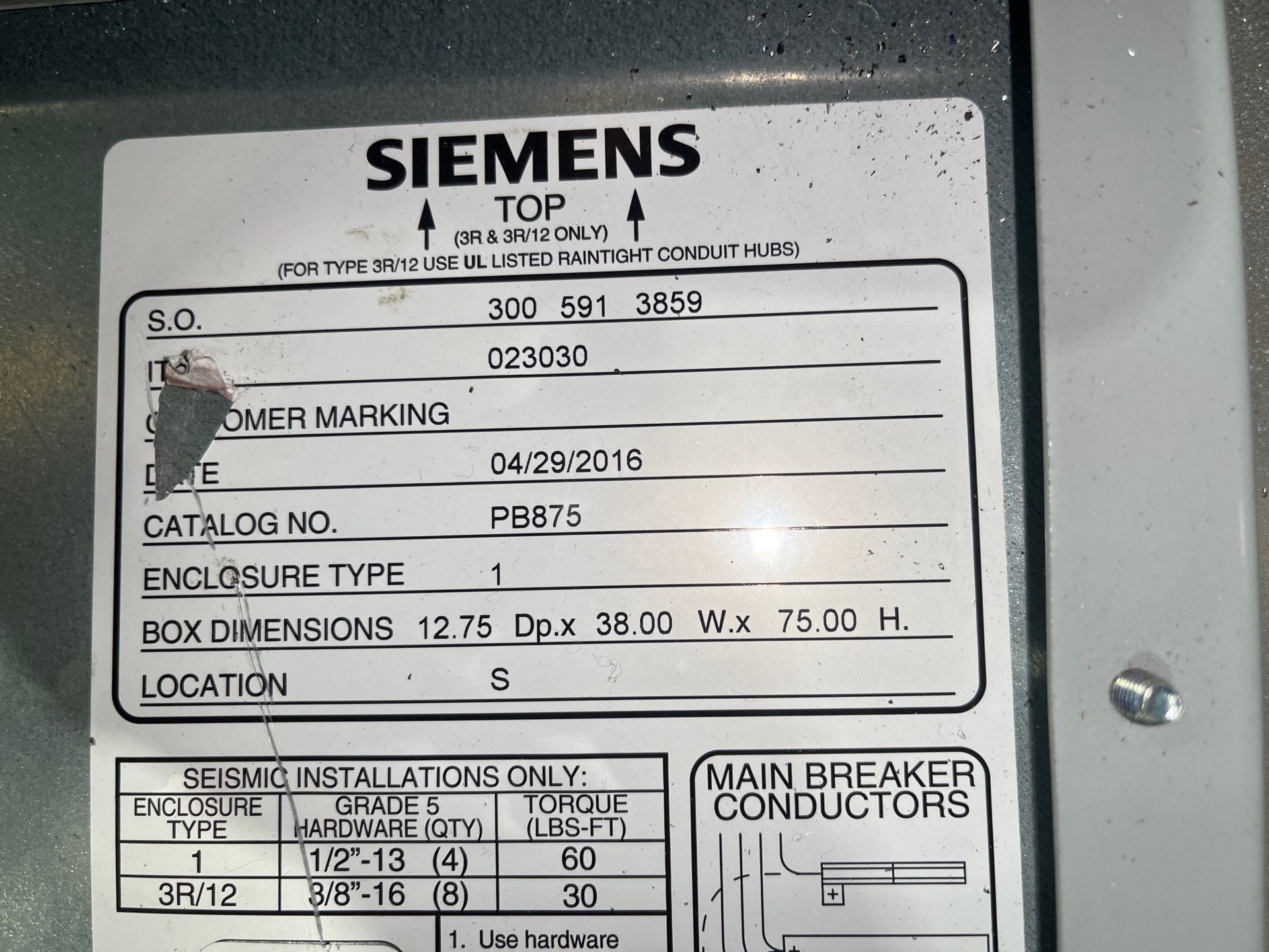 Siemens P5 Panelboard 1200A 208/120V 3PH 4W NNX3B100 1000 Amp MCB Panel Used