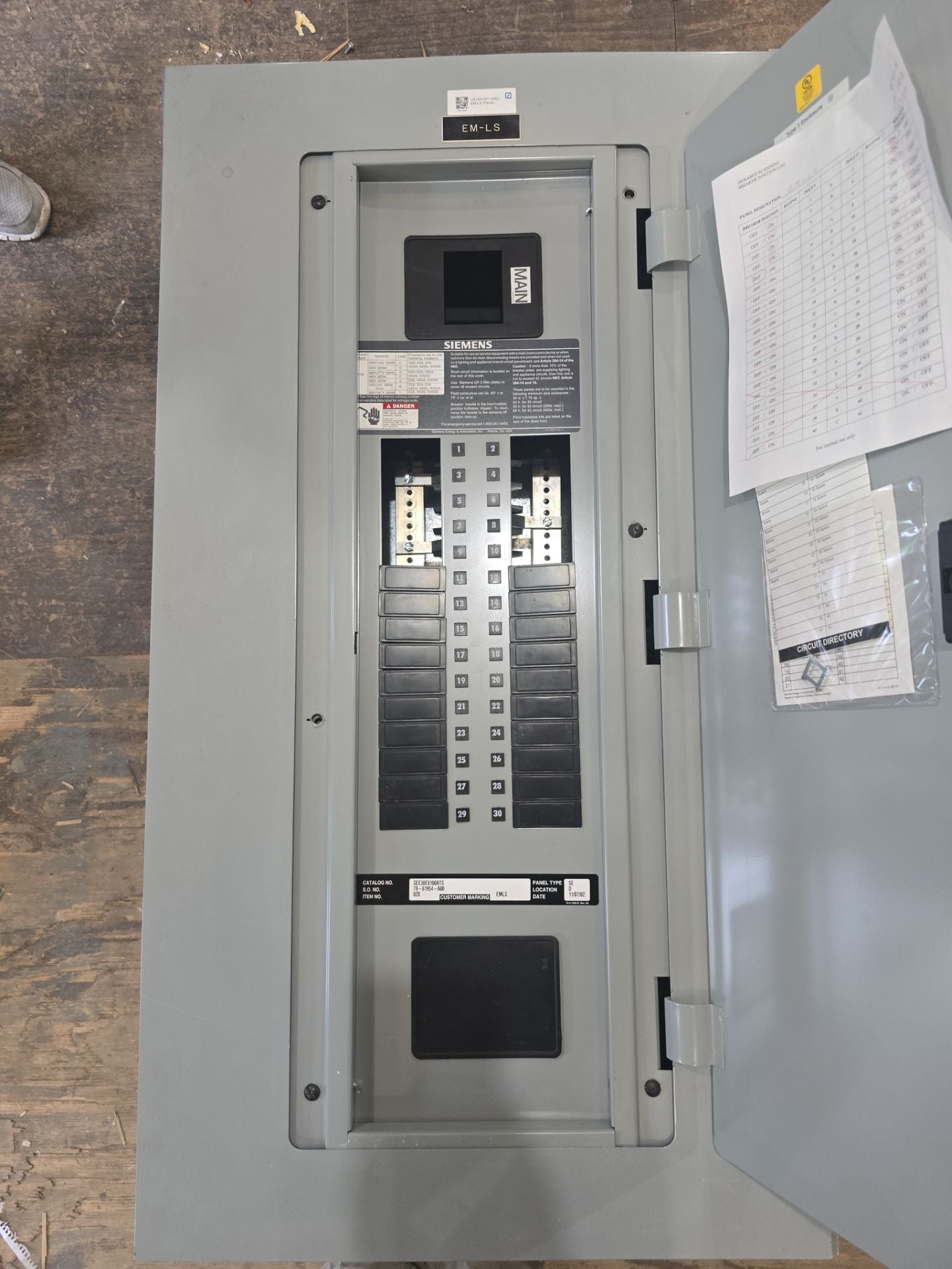 Siemens SE SEE30E6100ATS Panelboard 100A 480/277V 3PH 4W MCB 100 Amp Panel 30Cir Used