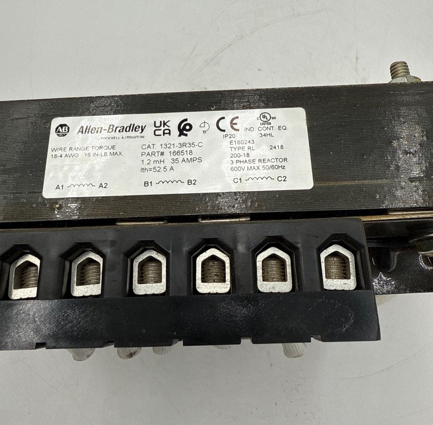Allen Bradley 1321-3R35-C Line Reactor 3PH 1.2mH 35A 600V IP20 Open Type Used