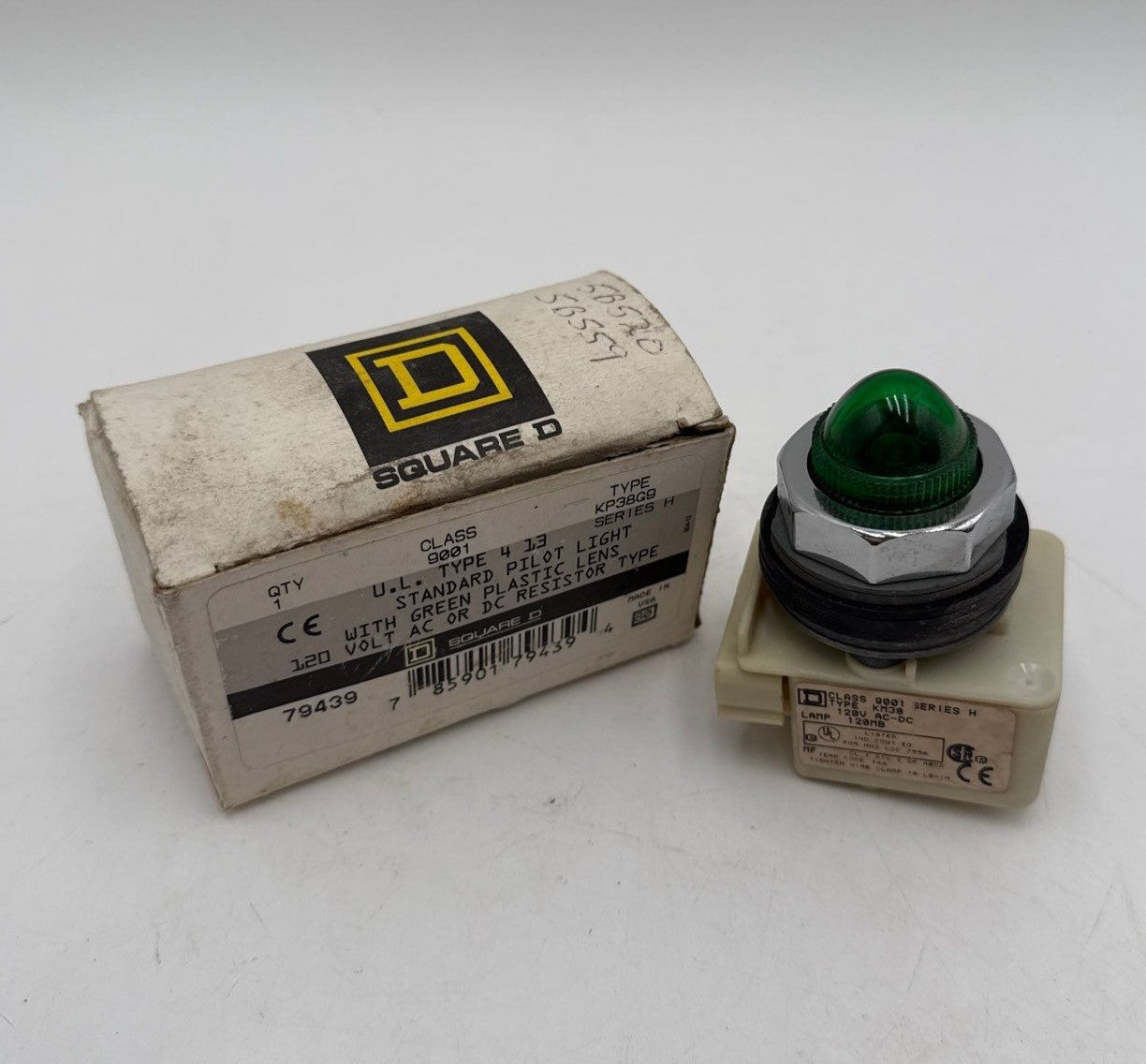 Square D 9001KP38G9 Standard Pilot Light Green Indicator Lamp 120V New