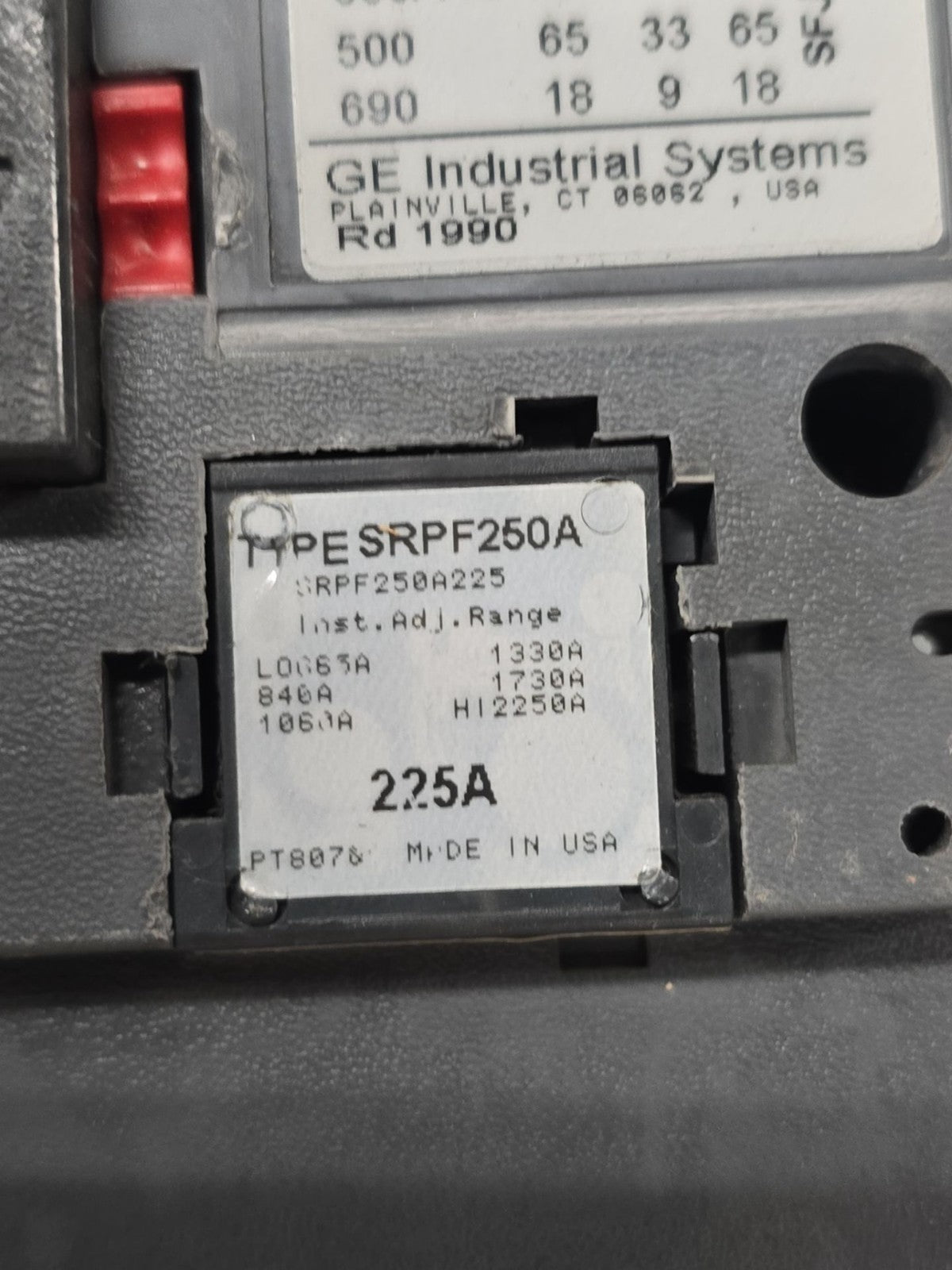 GE ADF3482GTX Panelboard 225A 480V 3PH 3W 48 Cir MCB Panel 225 Amp SFPA36AT0250