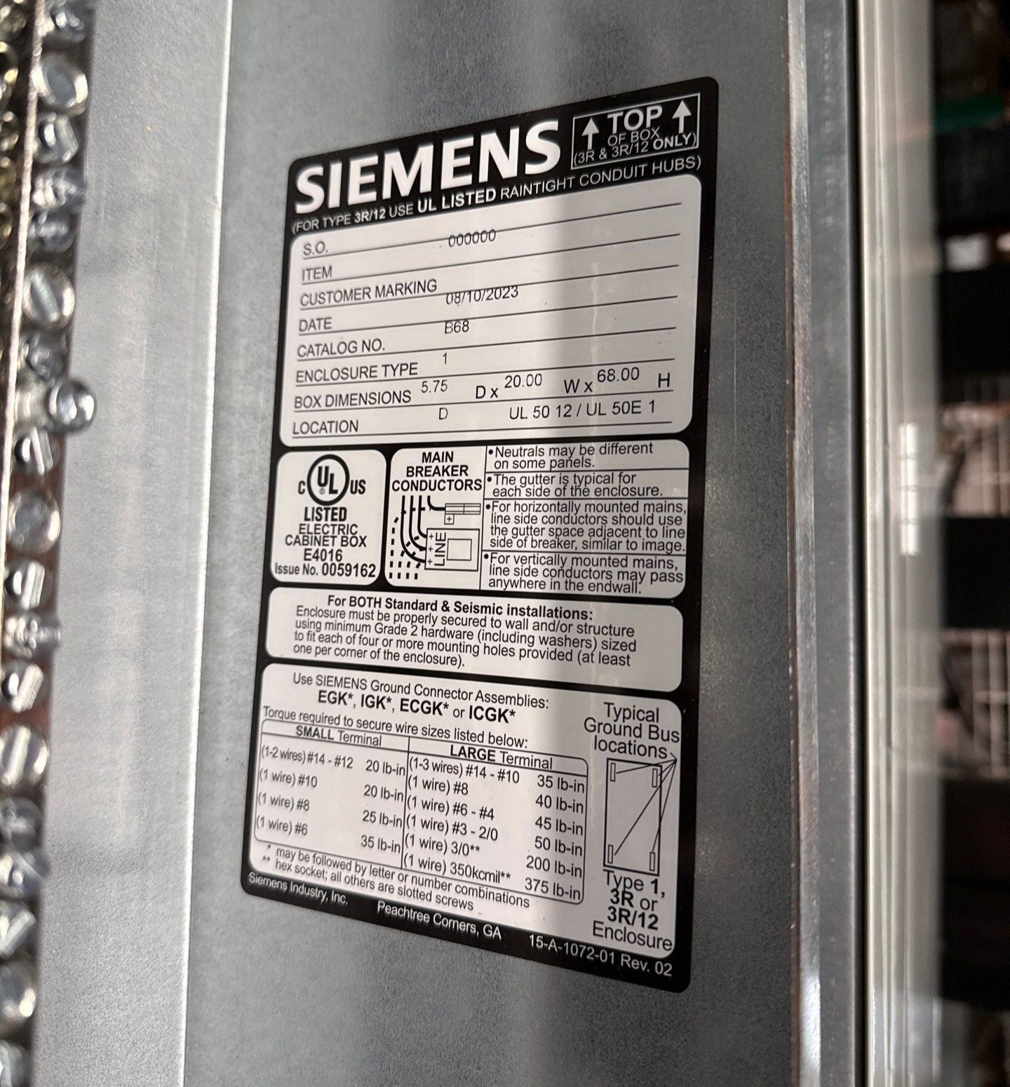 Siemens P1E42ML400ATST Panelboard 400A 480/277V 3PH 4W MLO Panel 400 Amp 42 Cir New