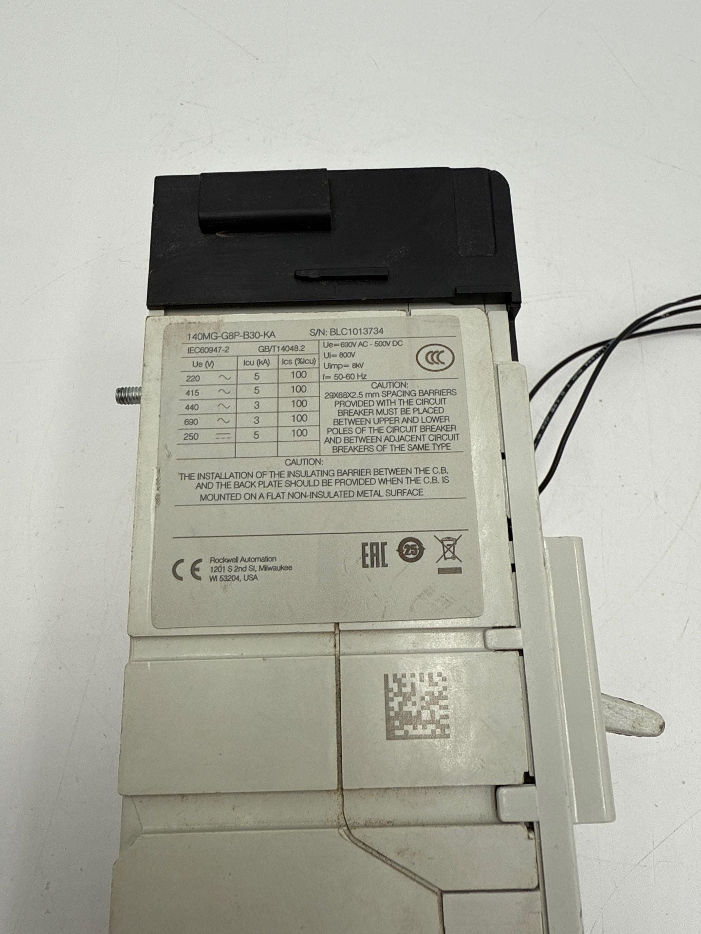 Allen Bradley 140MG-G8P-B30-KA Circuit Breaker 3A 3P 600V 3PH 140MG 3 Amp Used