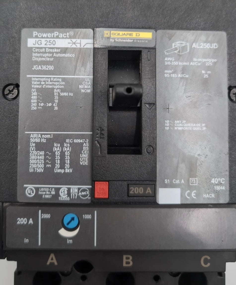 Square D JGA36200 I-Line Circuit Breaker 200A 3P 600V 3PH JG 250 New Take Out New