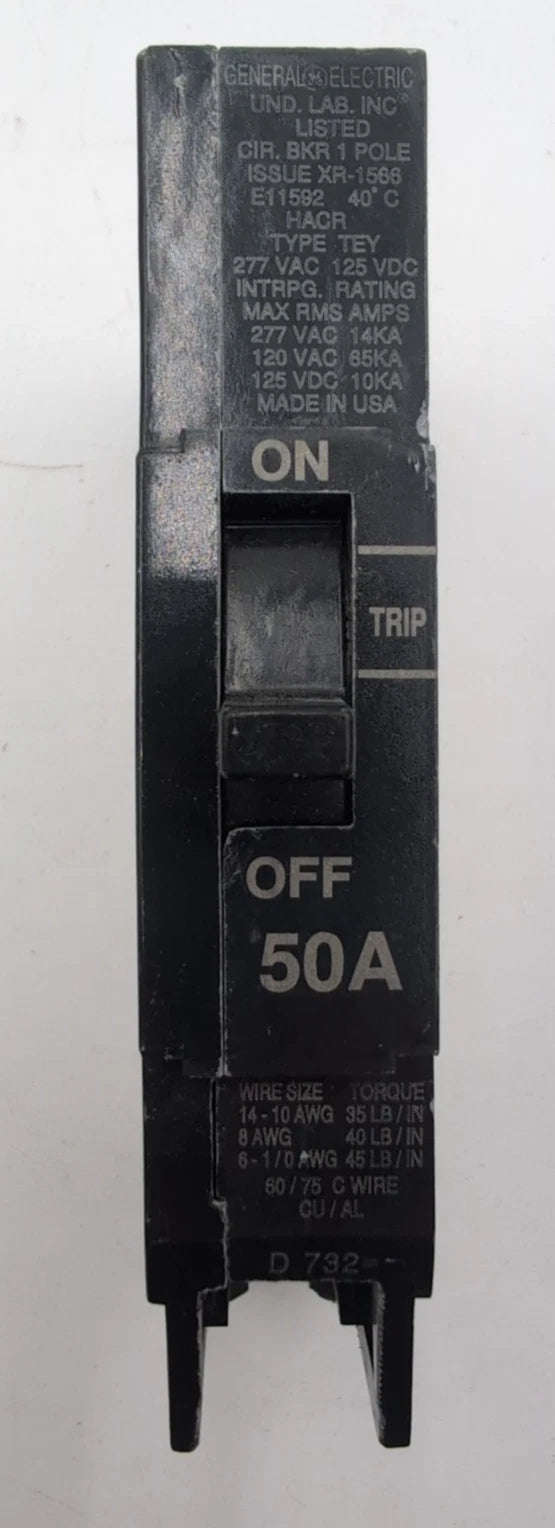 General Electric TEY150 Bolt On Circuit Breaker 50A 1P 277V TEY 50 Amp 1 Pole Used