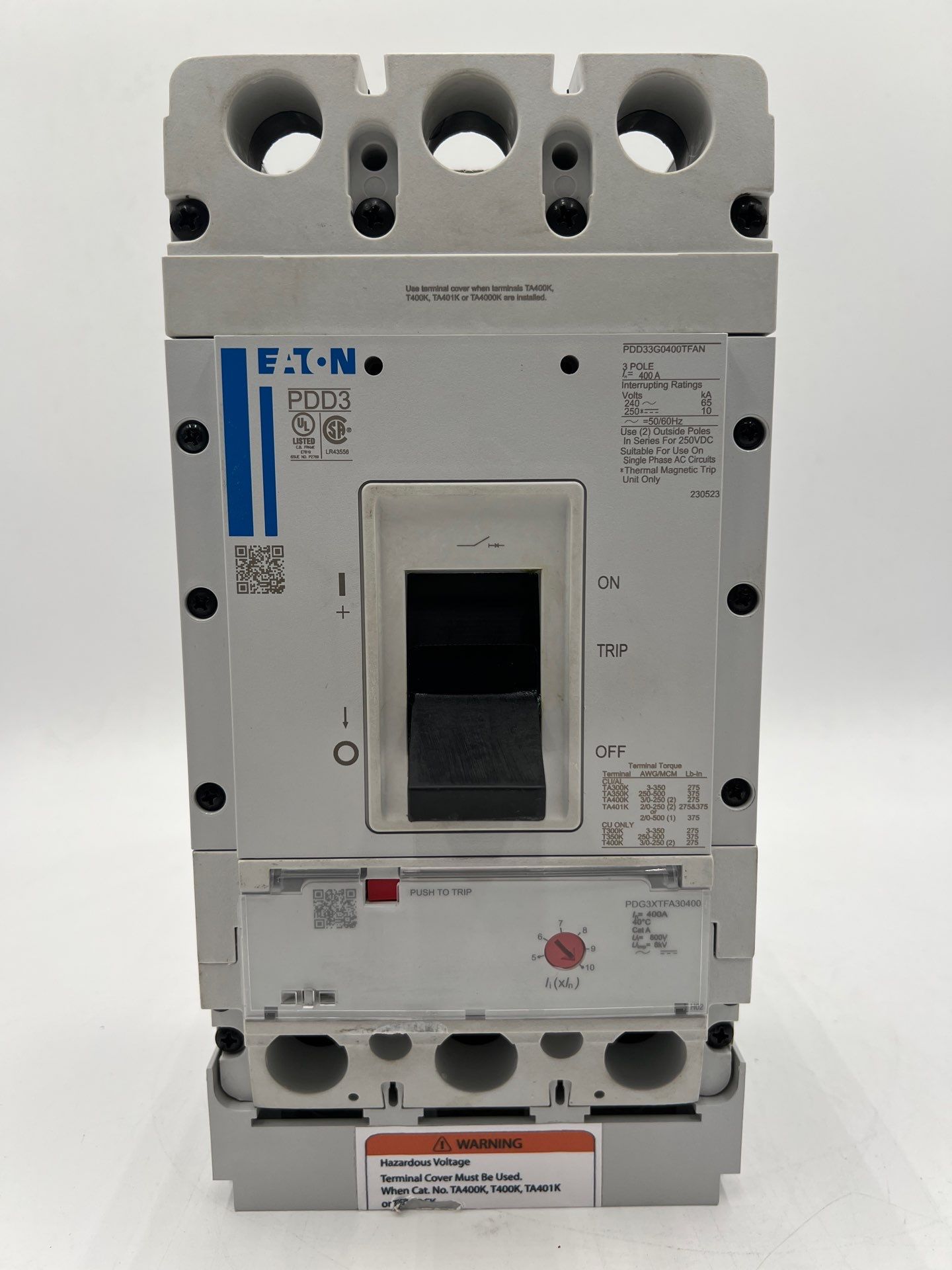 Eaton PDD33G0400TFAN Circuit Breaker 400A 3P 240V PDD 400 Amp 3 Pole Used