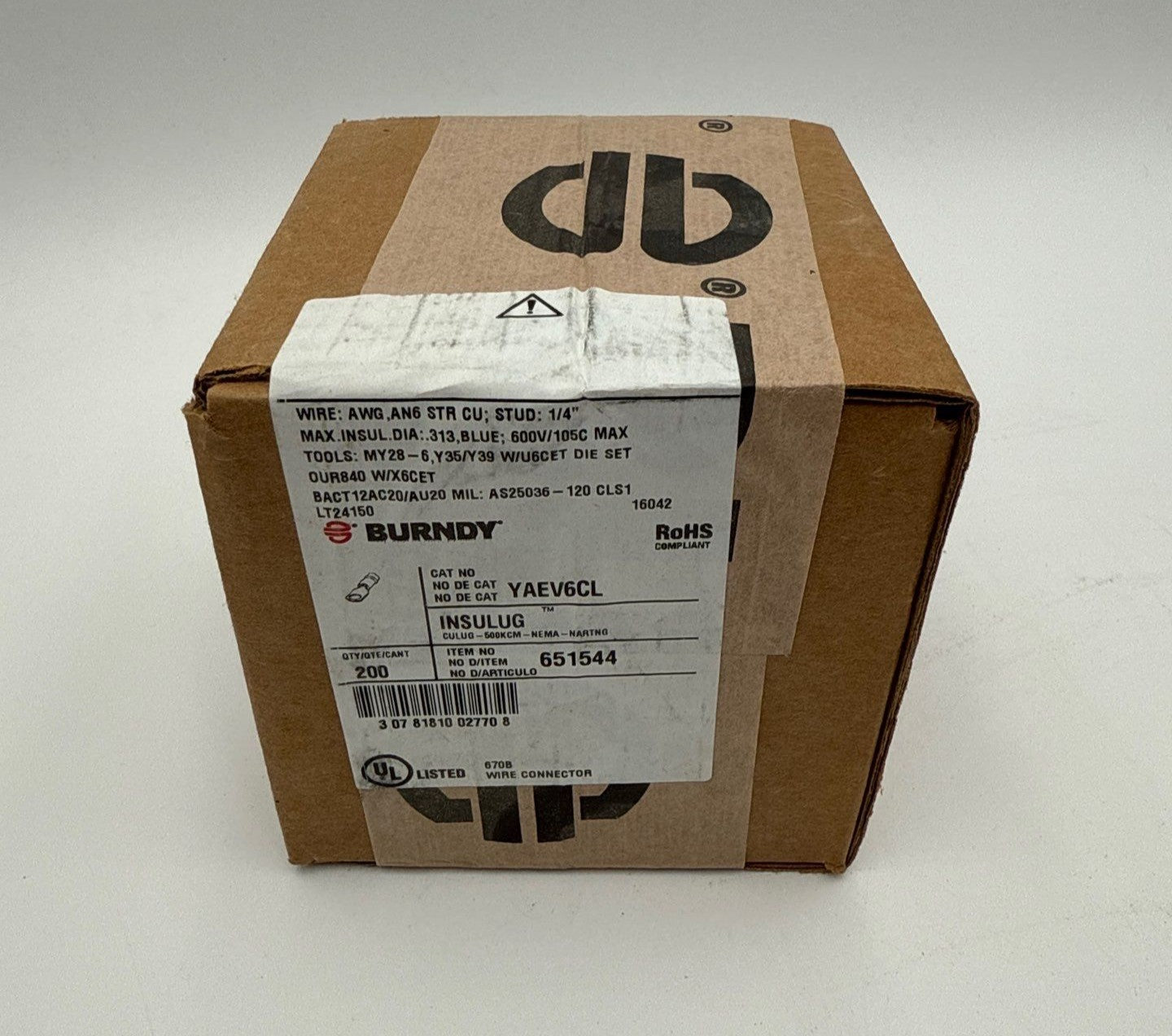 Burndy YAEV6CL Terminal Ring INSULUG 6AWG Heavy Duty 1/4 Stud Copper Lug New