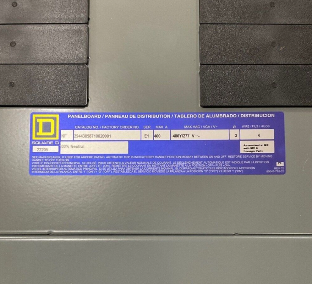 Square D NF Panelboard 400A 480/277V 3PH 4W Main LAP36400MB MCB Indoor Encl P670 New