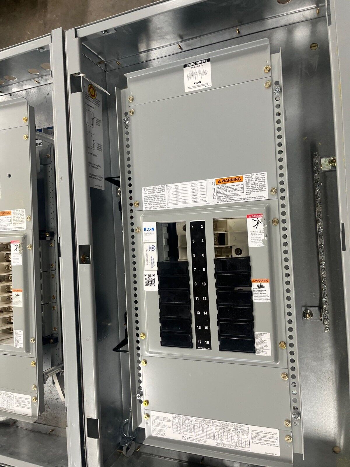 Eaton PRL2A Panelboard 125A 480/277V 3PH 4W Indoor Encl MLO 18 Circuit EZB2036R P598 Used