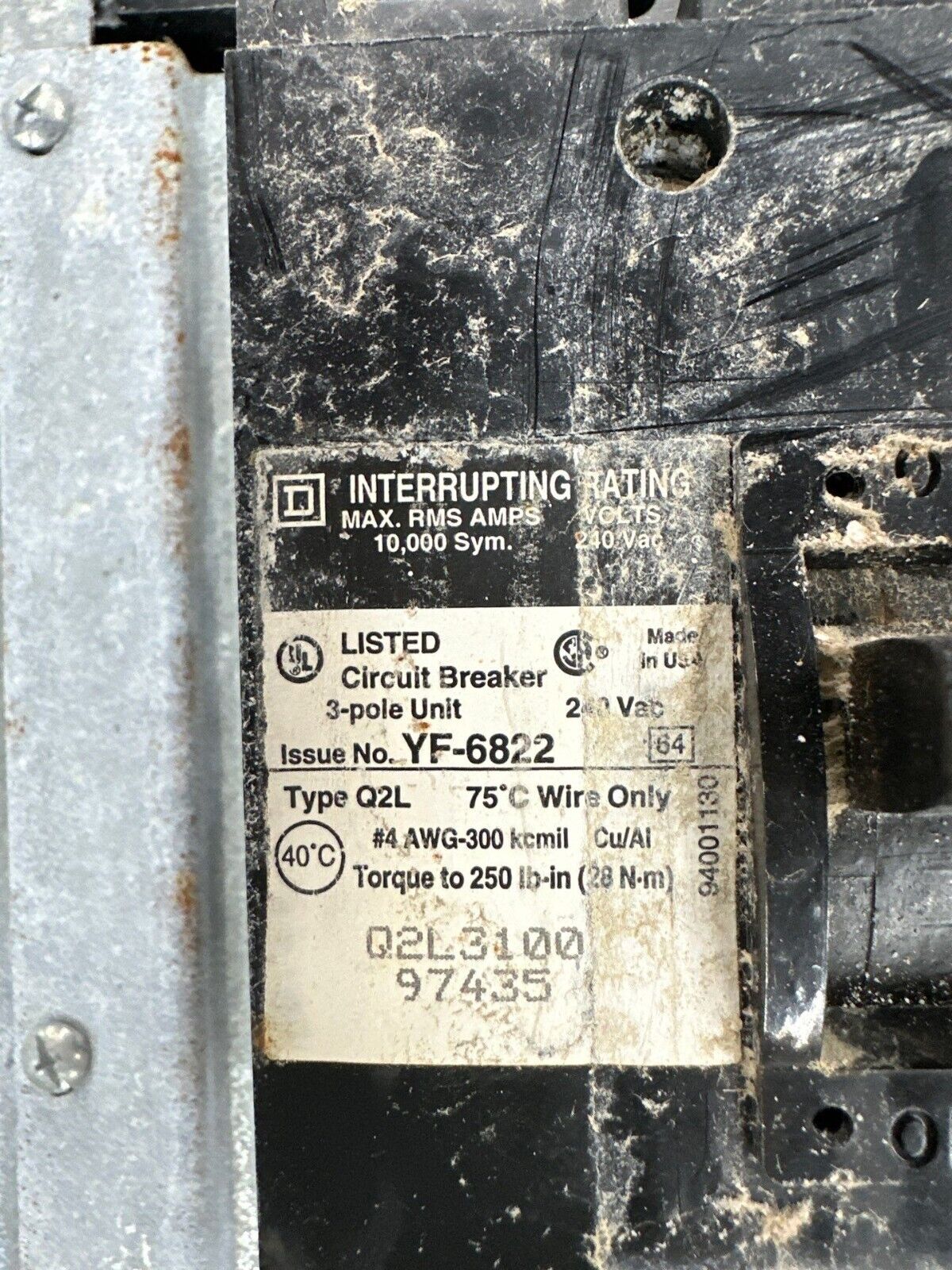 Square D NQOD Panelboard 225A 208/120V 3PH 4W Indoor Encl Q2L3100 MCB 42 Circuit P380 Used