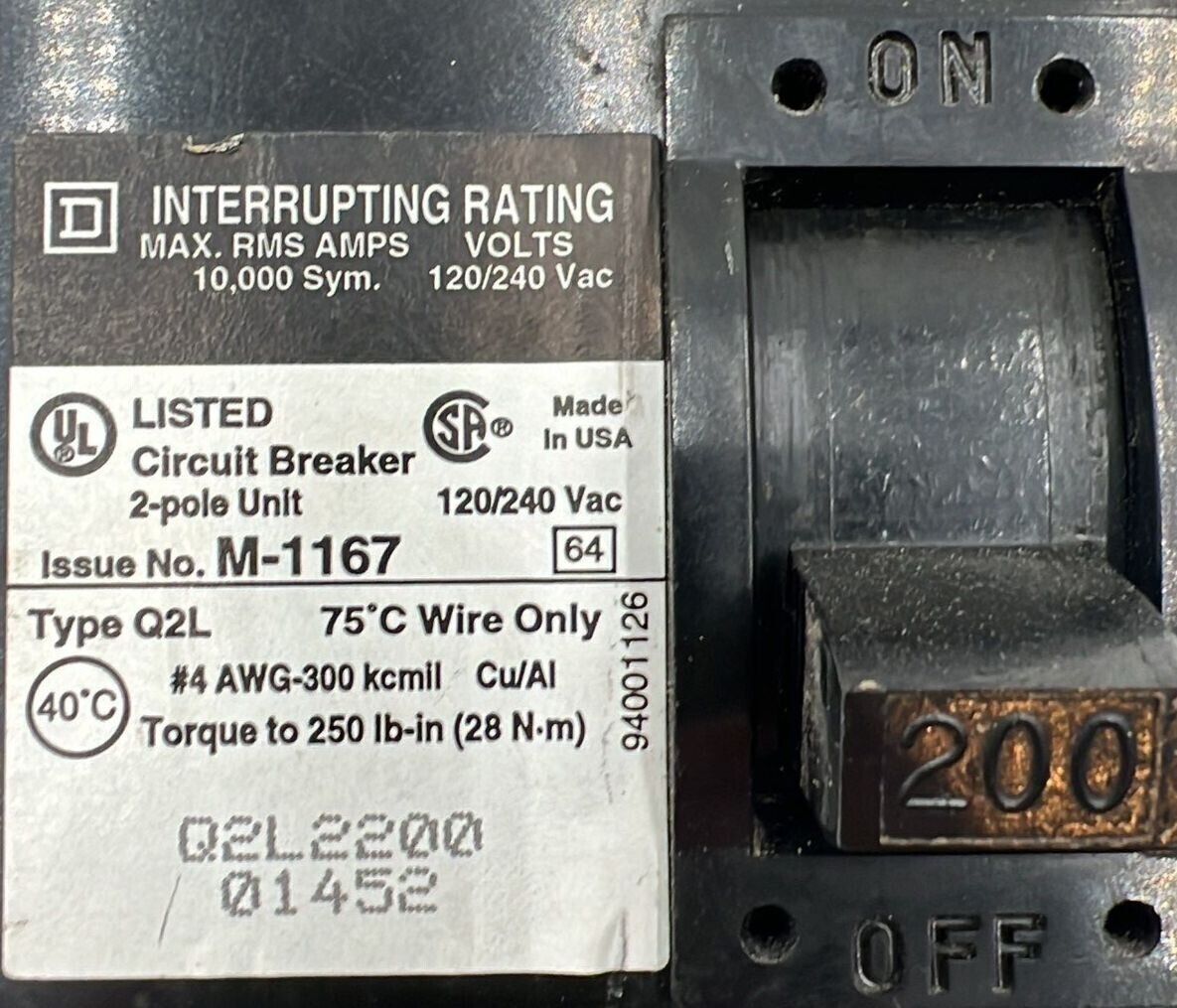 Square D Q2L2200 Used