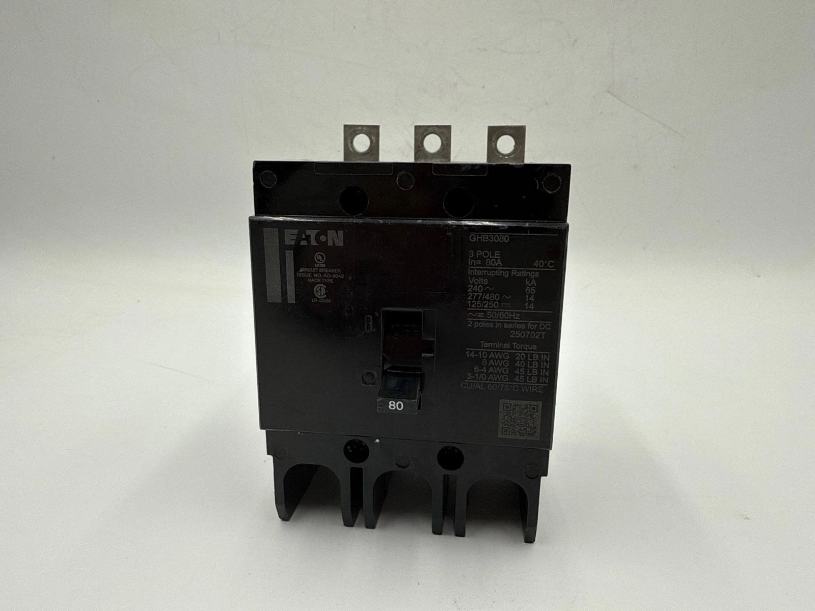 Eaton GHB3080 Circuit Breaker 80A 480/277V 3P GHB 80 Amp 3 Pole Bolt on New